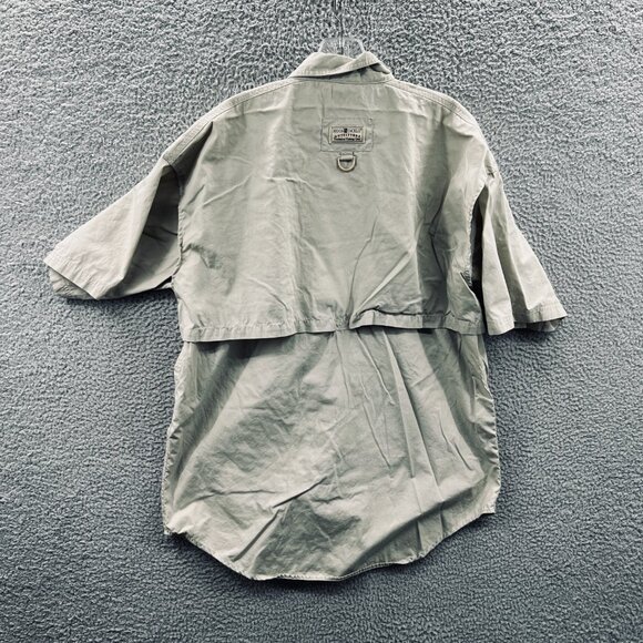 Hook Tackle Mens Shirt Medium Tan 100% Cotton Button Front Fishing Vented - Picture 2 of 10